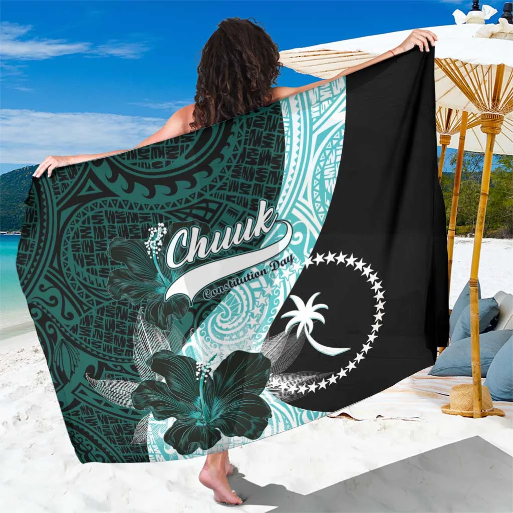 Chuuk Constitution Day Sarong Hibiscus Turquoise Pattern - main view