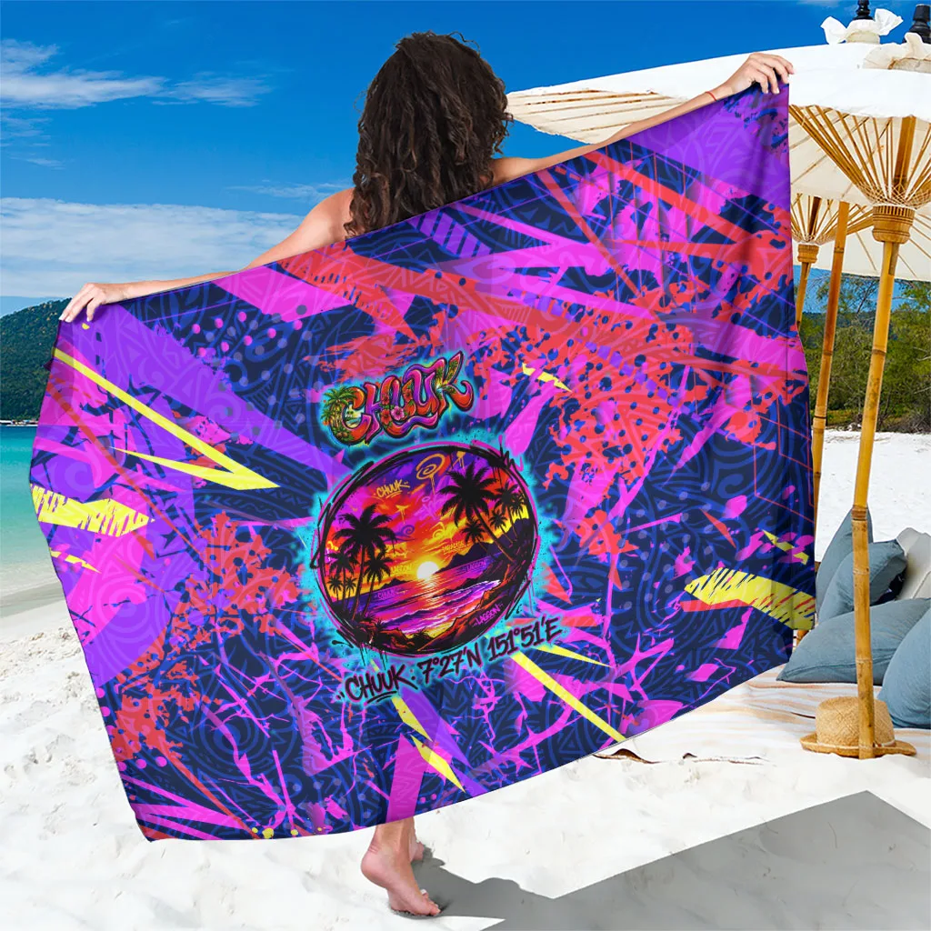 Sunset Orange Tropical Tribal Polynesian Sun Print Viscose Sarong Beach Wrap Wholesale Pareo - main view