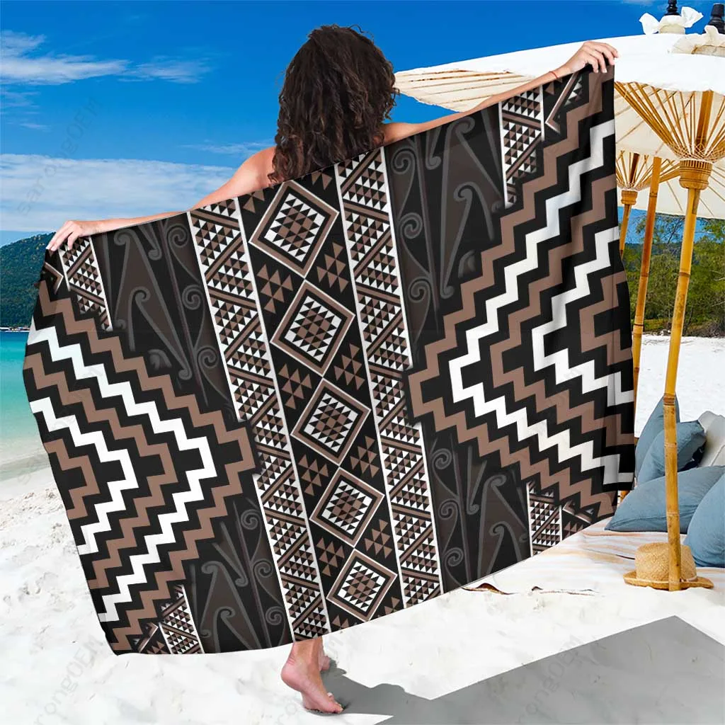 Classic Tukutuku Pattern Aotearoa Sarong Niho Taniwha & Puhoro Motifs Polynesian Beach Wrap Wholesale Pareo - main view