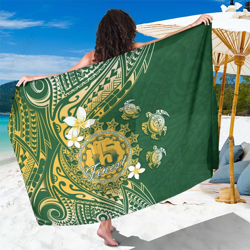 White Turtle Plumeria Polynesian Print Sarong Tropical Beach Wrap Pareo for Resort OEM - main view