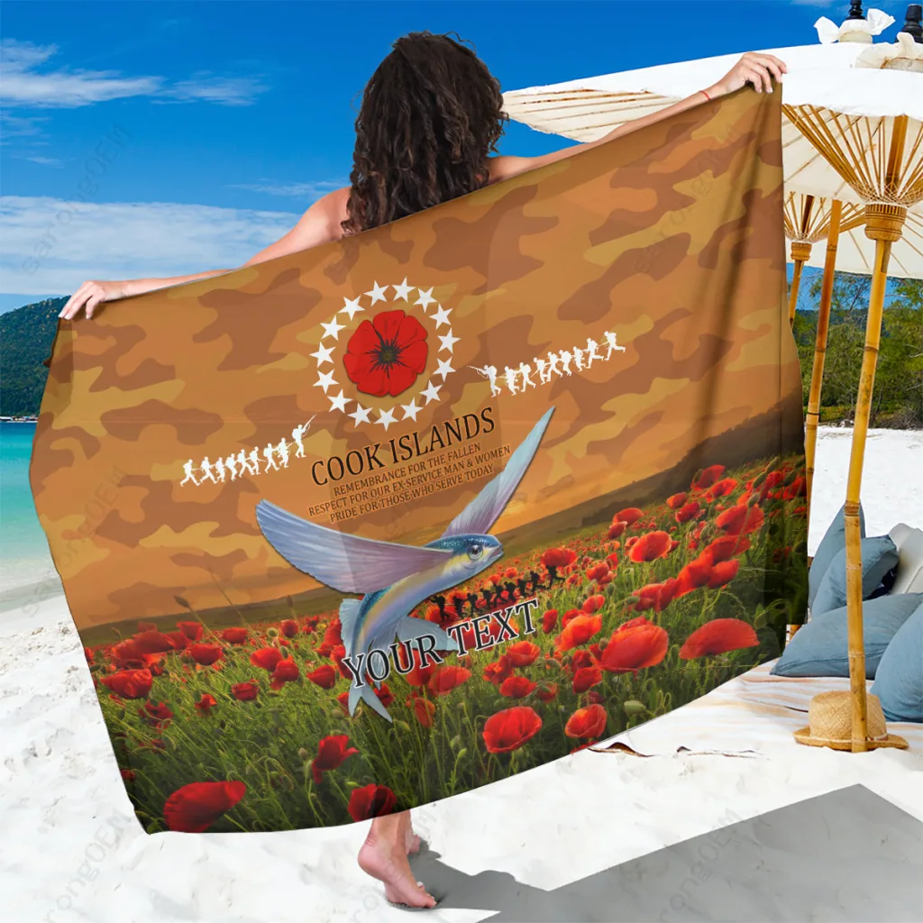 Red Poppy Field Anzac Day Print Sarong South Pacific Beach Wrap Resort Cover Up Wholesale Pareo - main view