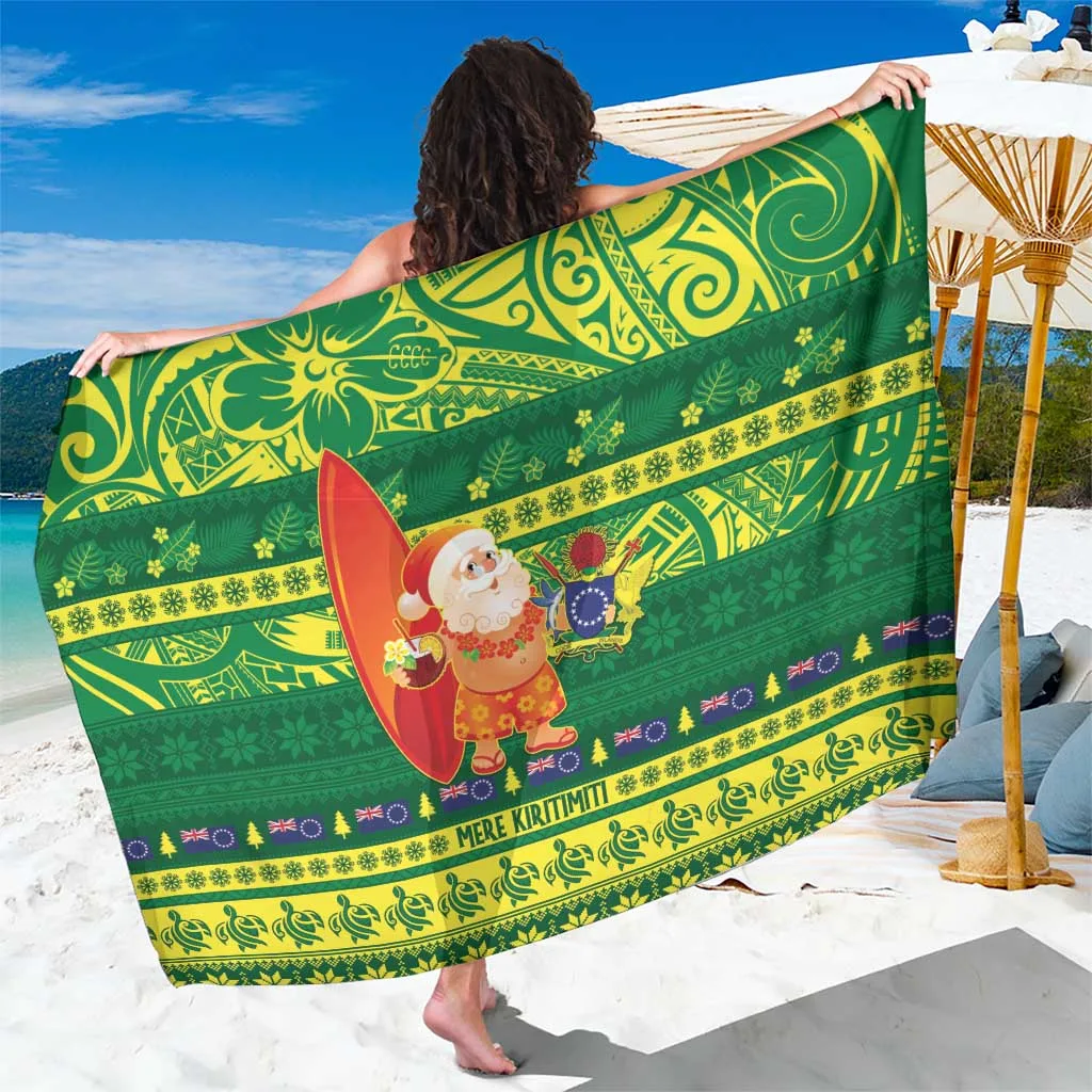 Red Christmas Surfing Santa Tropical Hibiscus Print Sarong Polynesian Island Beach Wrap Pareo Wholesale - main view