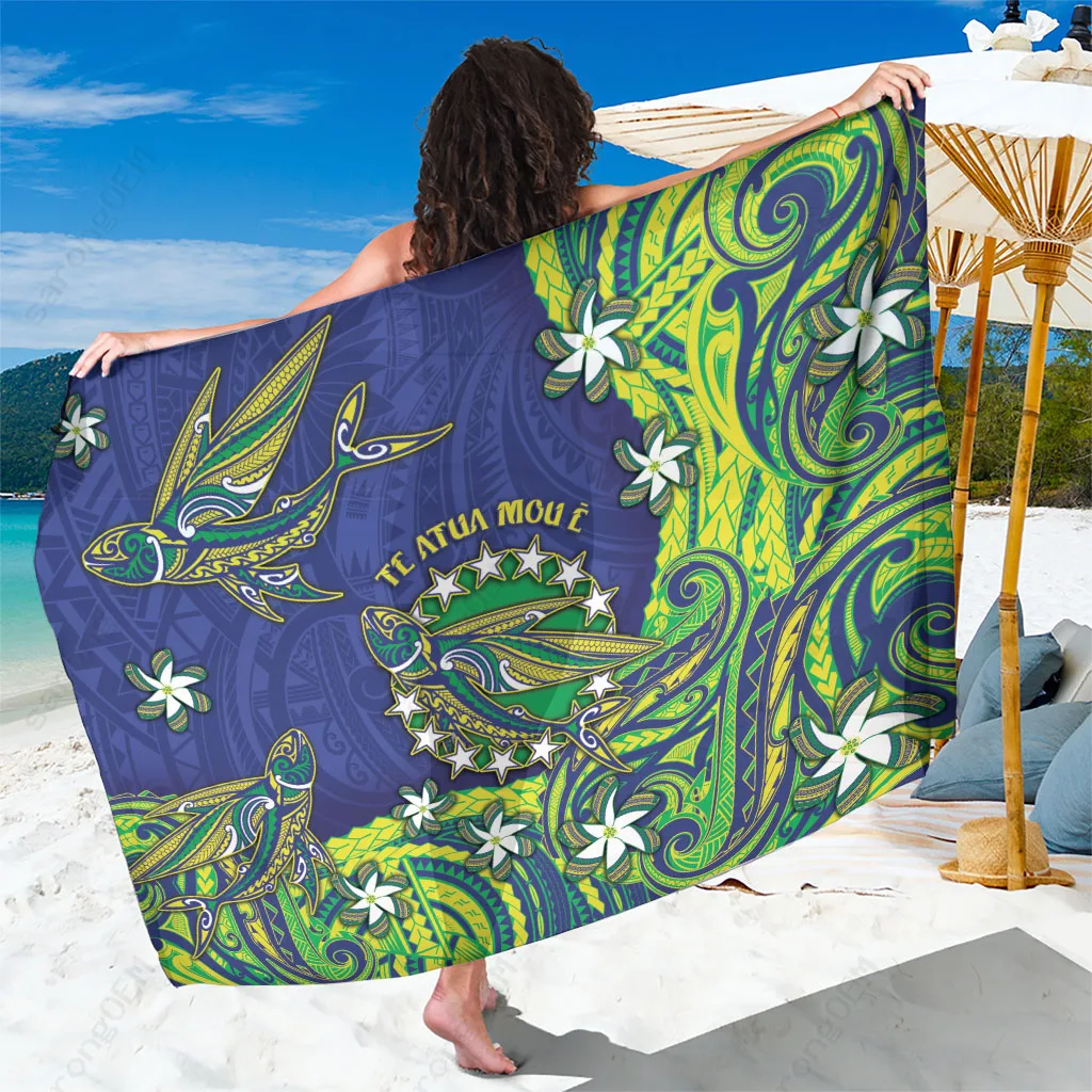Navy Tribal Flying Fish 15 Stars Print Sarong Polynesian Beach Wrap Wholesale Pareo - main view