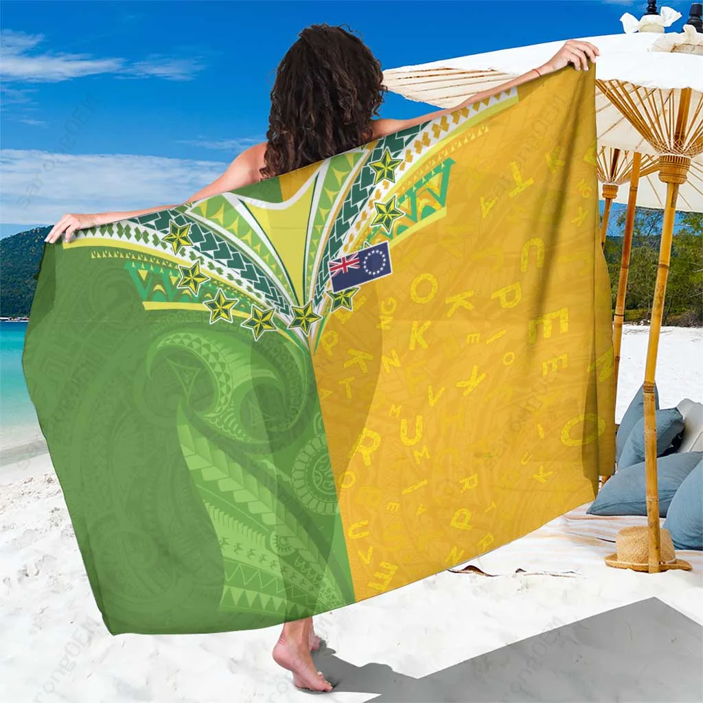 Black Sarong with Tatau Pattern & Rarotongan Alphabet Print Polynesian Island Beach Wrap Wholesale Pareo - main view