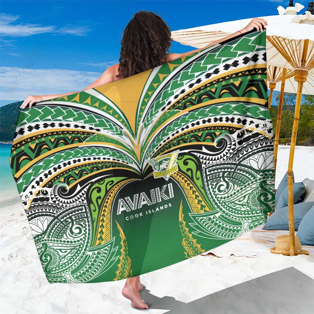 Black Tribal Tatau Mandala Print Sarong Polynesian Island Beach Wrap Pareo Wholesale - main view
