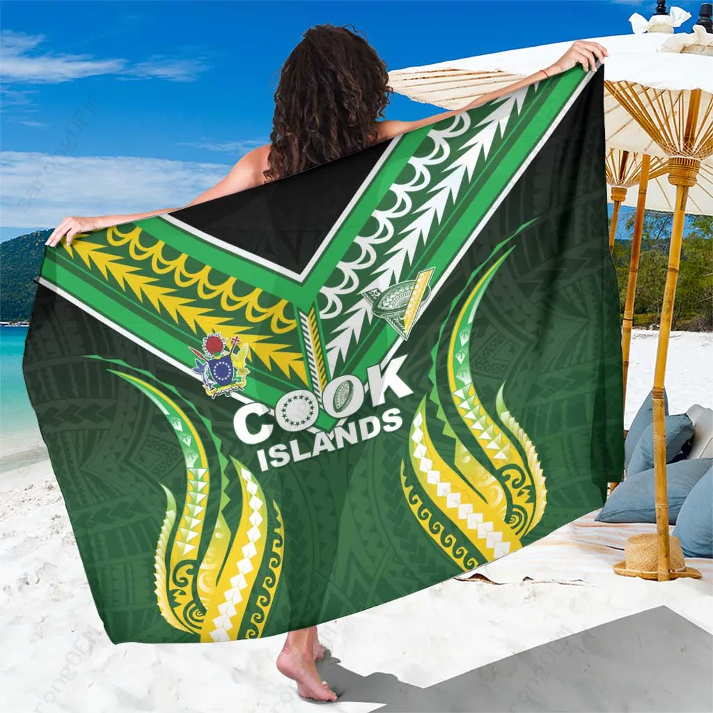 Green Polynesian Tribal Print Sarong Beach Wrap Tropical Island Cover Up Pareo Wholesale - main view