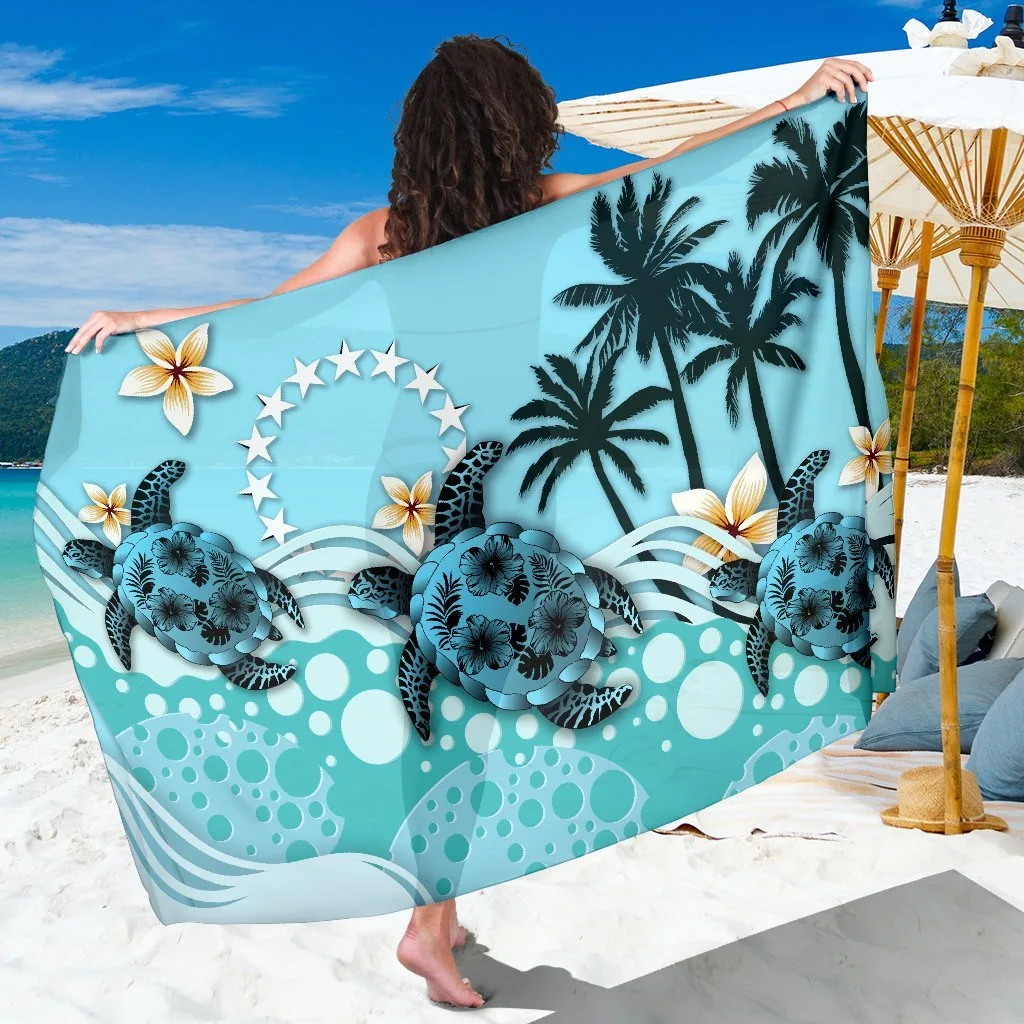 Custom Blue Turtle Hibiscus Sarong Beach Wrap – Viscose Rayon Pareo - main view