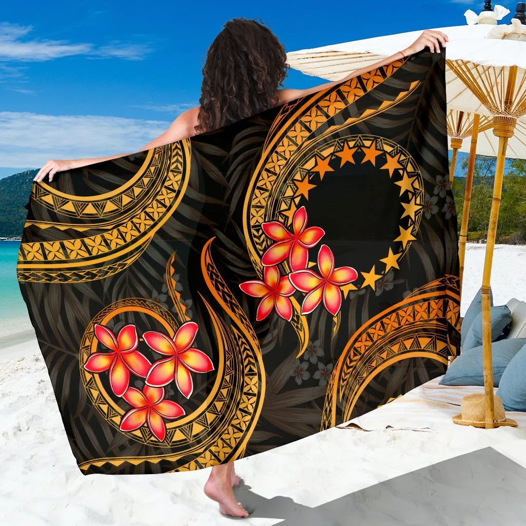 Gold Plumeria Print Sarong Polynesian Beach Wrap for Resort Wholesale Pareo - main view