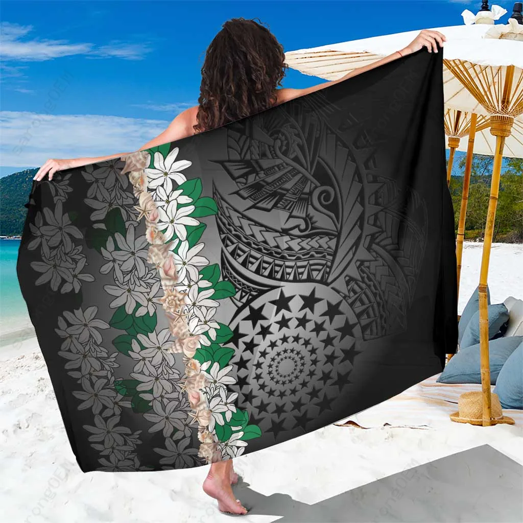 Black Polynesian Conch Shell Tattoo Sarong Beach Wrap Island Vacation Cover Up Wholesale Pareo