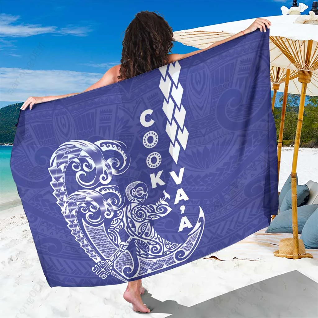 Blue Polynesian Vaa Canoe Tattoo Print Sarong South Pacific Island Beach Wrap Wholesale Pareo - main view