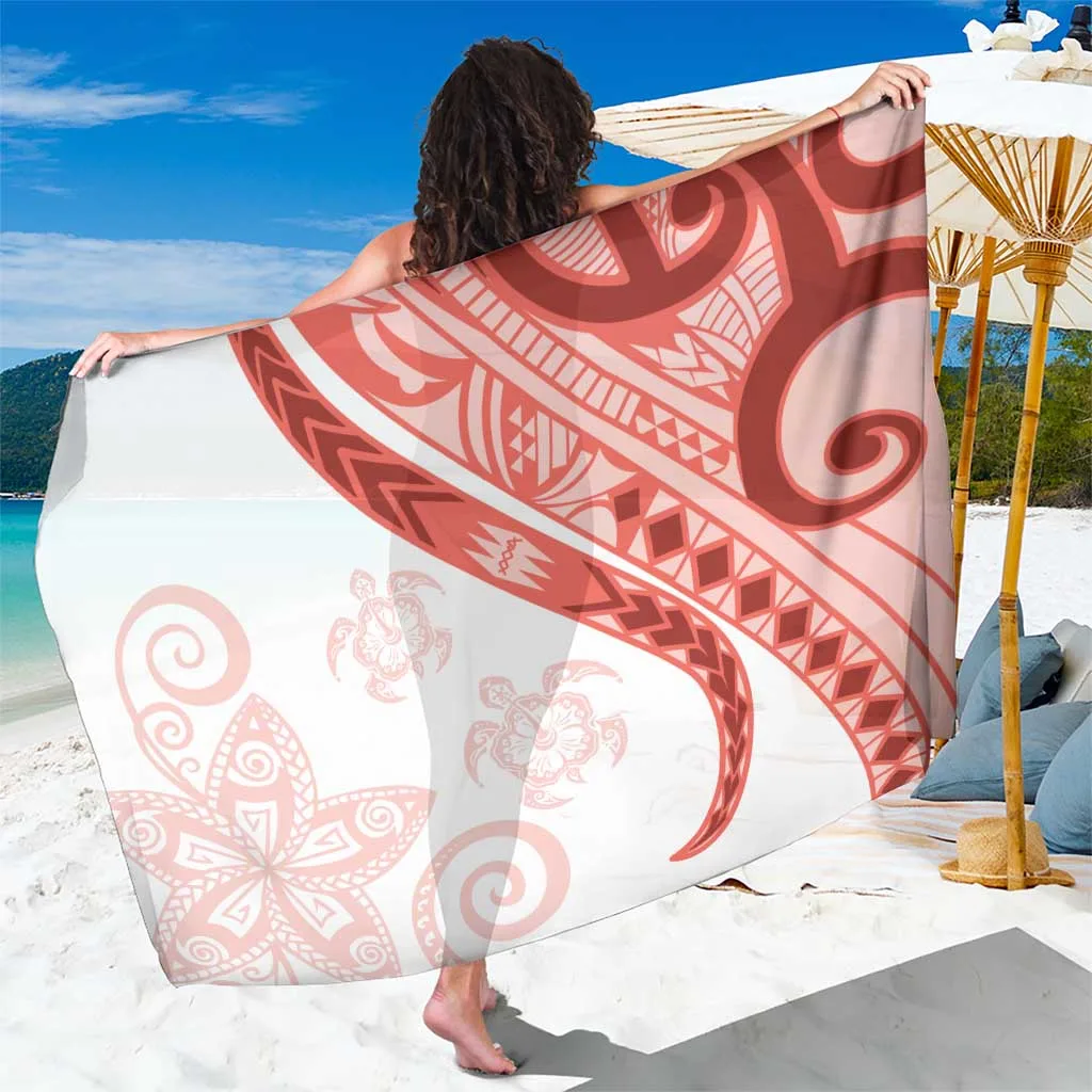 Coral Red Polynesian Tribal Turtle Floral Print Sarong Beach Wrap for Resort Hotel Wholesale Pareo - main view
