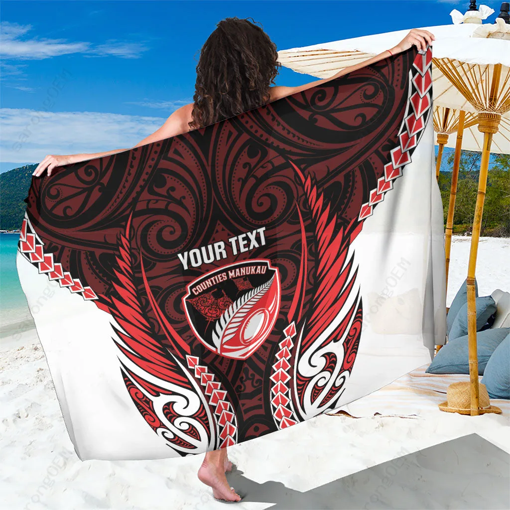 Silver Maori Silver Fern Tribal Print Sarong South Pacific Beach Wrap Wholesale Custom Pareo - main view