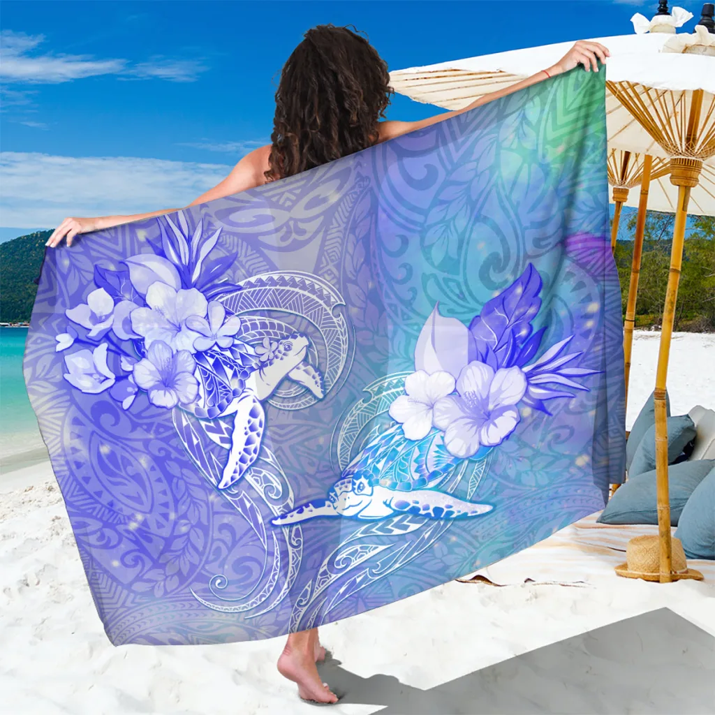 Deep Blue Sea Turtle Heart Love Floral Print Sarong Polynesian Beach Wrap Wholesale Pareo - related