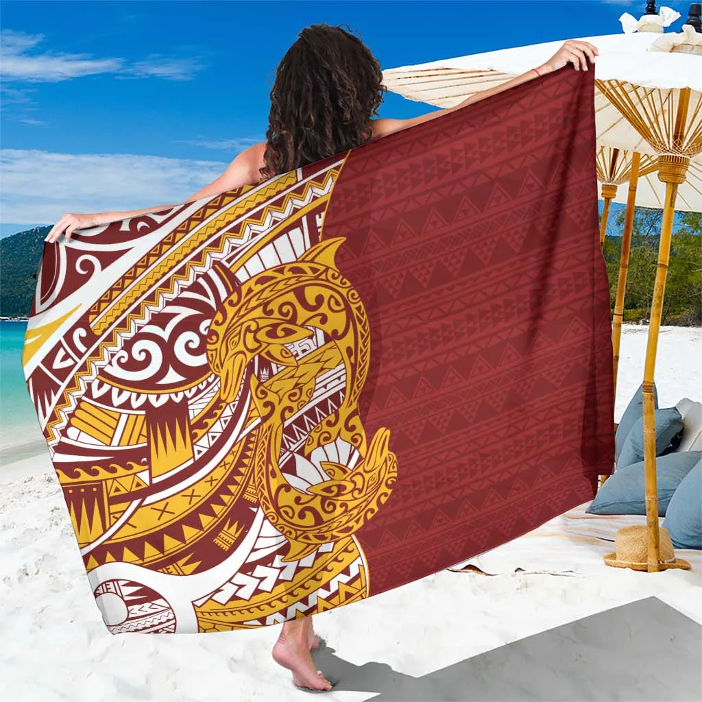 Blue Couple Dolphins Maori Motif Print Sarong Polynesian Beach Wrap for Resort Wholesale Pareo - main view