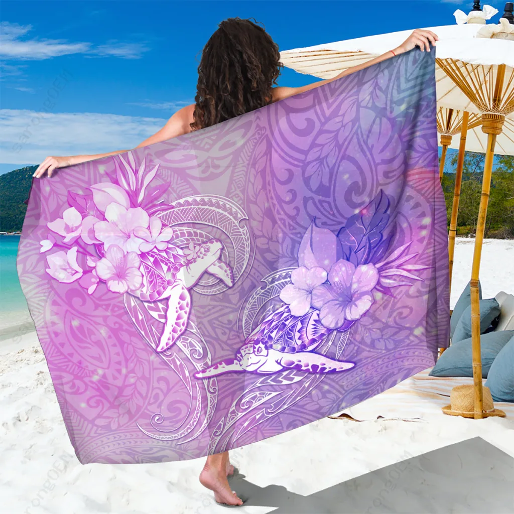 Multicolor Couple Sea Turtle Love Fairytale Print Sarong Polynesian Tropical Beach Wrap Wholesale Pareo - main view
