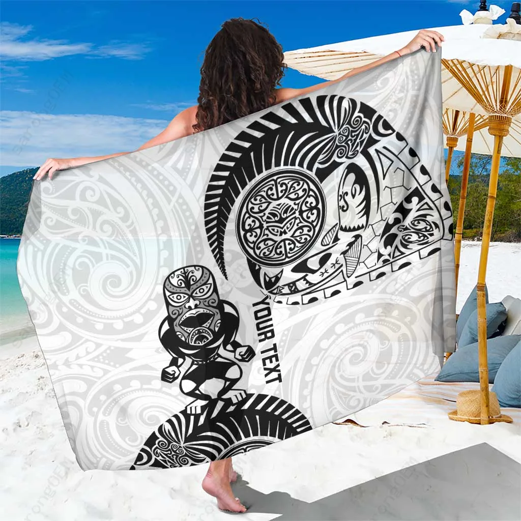 Navy Custom Tiki Print Sarong Polynesian Beach Wrap Resort Cover Up OEM Pareo - main view
