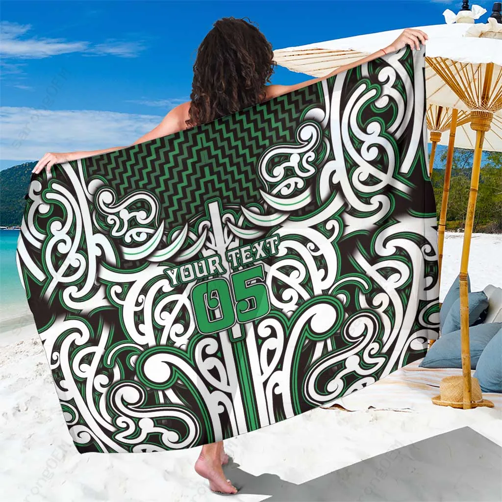 Black Tribal Maori Poutama Pattern Print Sarong Polynesian Beach Wrap Wholesale Pareo Custom - main view