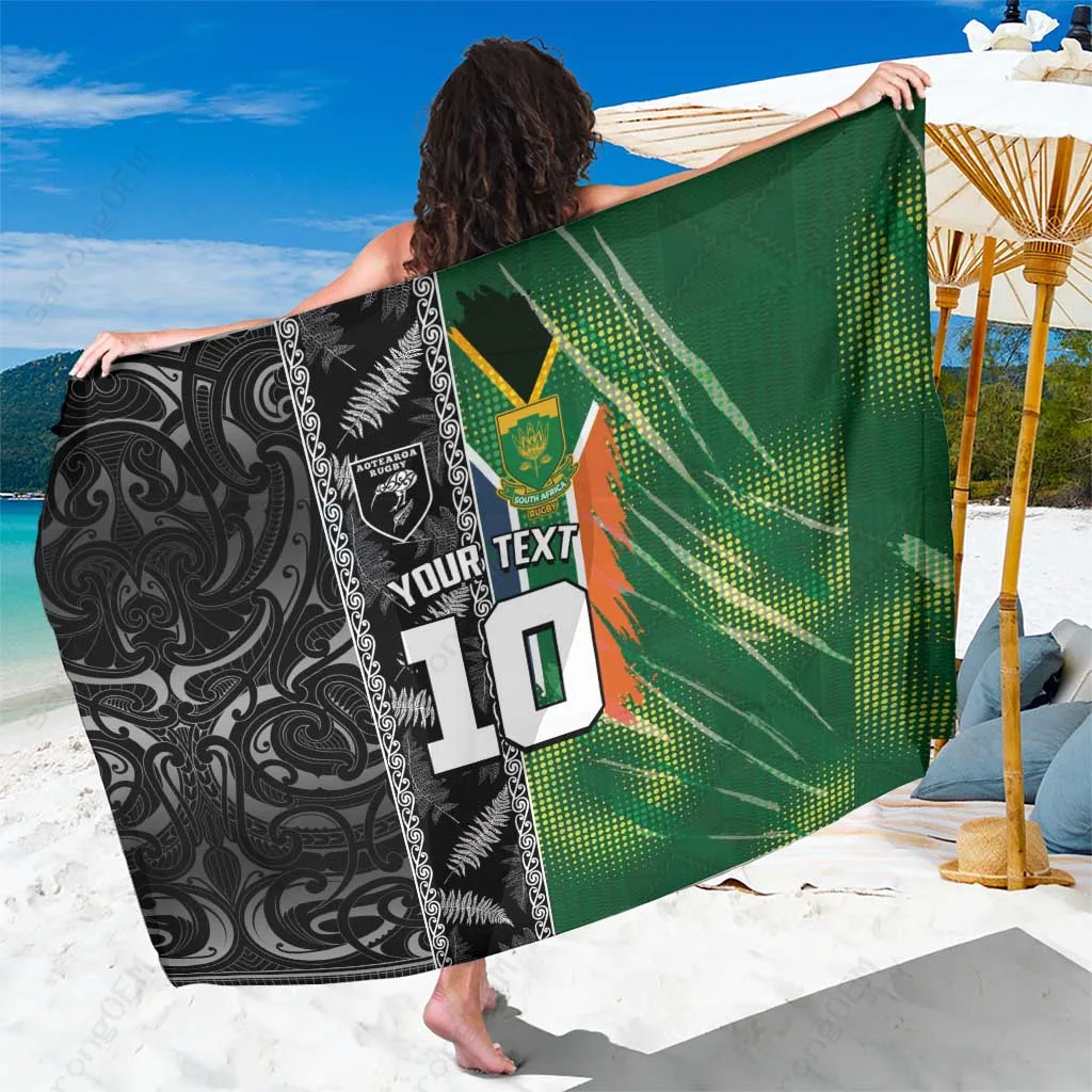 Silver Maori Silver Fern Sporty Flag Print Sarong Polynesian Tribal Beach Wrap Custom Pareo - main view