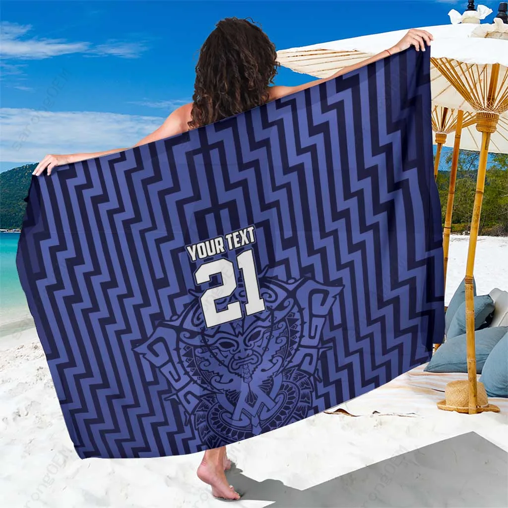 Blue Custom Maori Ta Moko Tribal Print Sarong Beach Wrap Polynesian Style Resort Cover Up Wholesale Pareo - main view