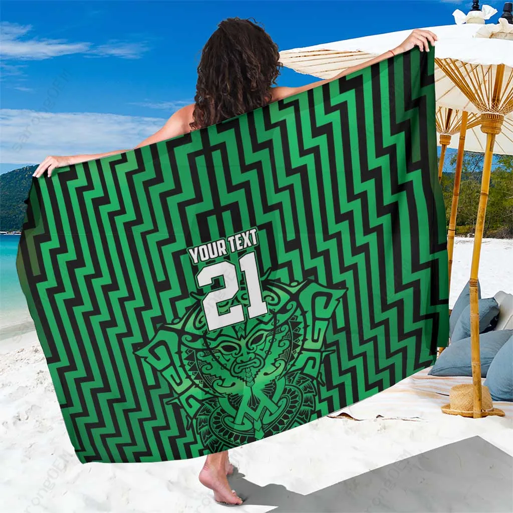 Green Maori Ta Moko Tribal Print Sarong Polynesian Beach Wrap Custom OEM Wholesale Pareo - main view