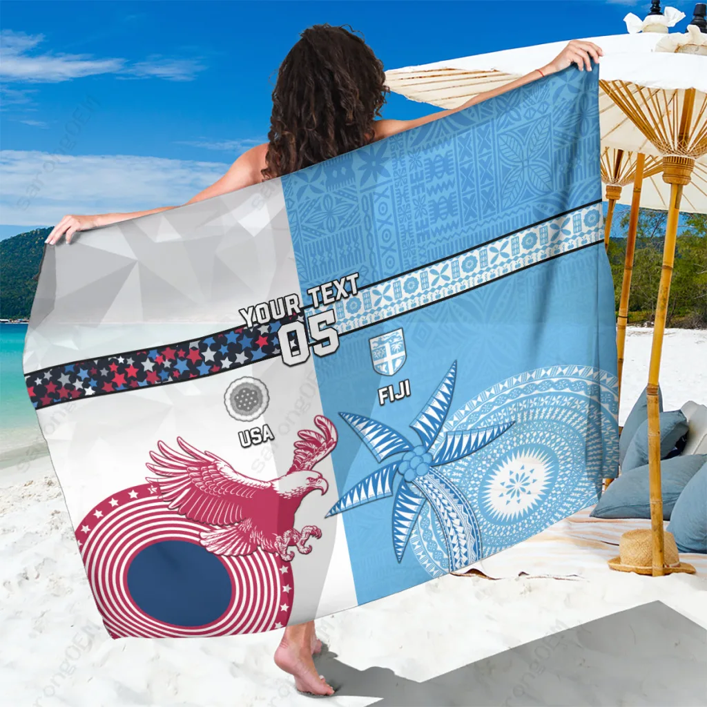 White Custom Fiji & USA Palm Tree Eagle Print Sarong Tropical Island Beach Wrap Wholesale Pareo - main view