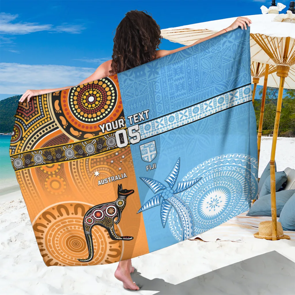 Fiji Tapa Aboriginal Together Sarong with Palm Frangipani Print South Pacific Beach Wrap Wholesale Pareo - main view