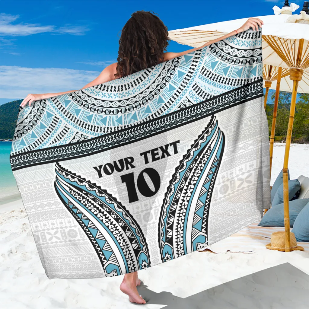Deep Blue Fiji Tribal Tapa Mandala Print Sarong Polynesian Beach Wrap Custom Pareo for Resort Hotel OEM - main view