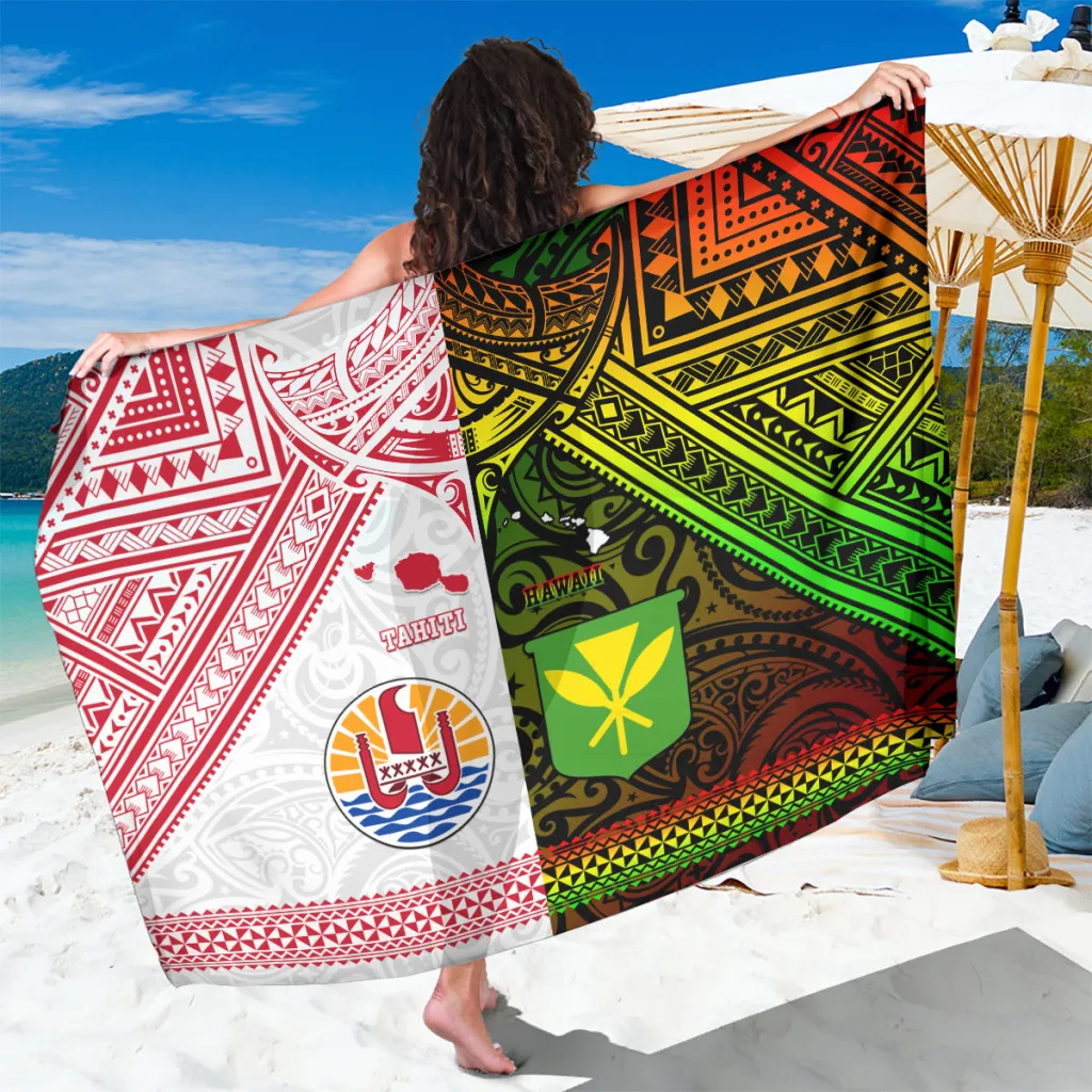 Black Polyester Polynesian Gold Turtle Hibiscus Print Sarong Beach Wrap Hawaii Tropical Island Resort Pareo for Wholesale Custom - main view