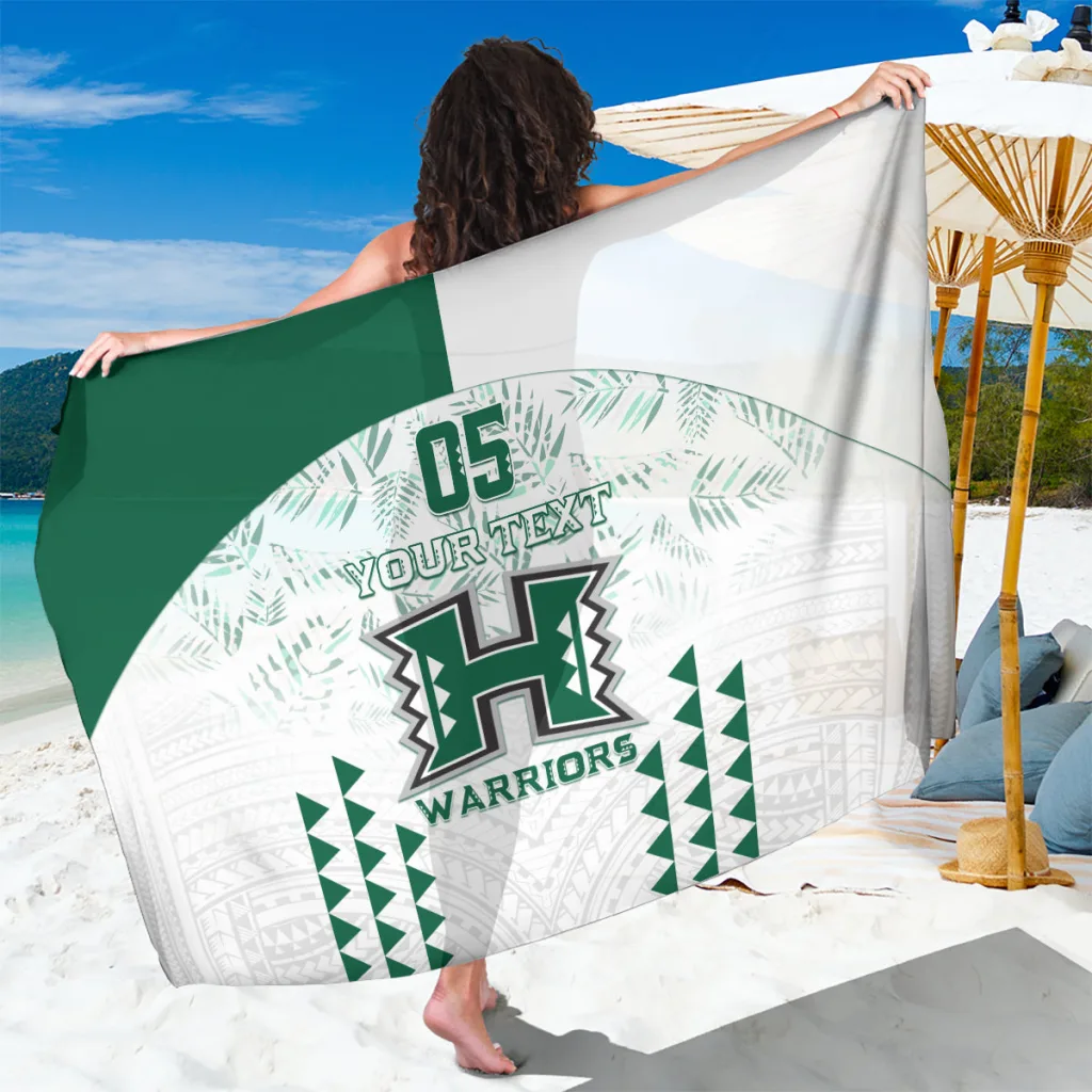 Black Custom Hawaii Football Rainbow Warriors Kakau Pattern Printed Sarong Polynesian Beach Wrap Wholesale Pareo - main view
