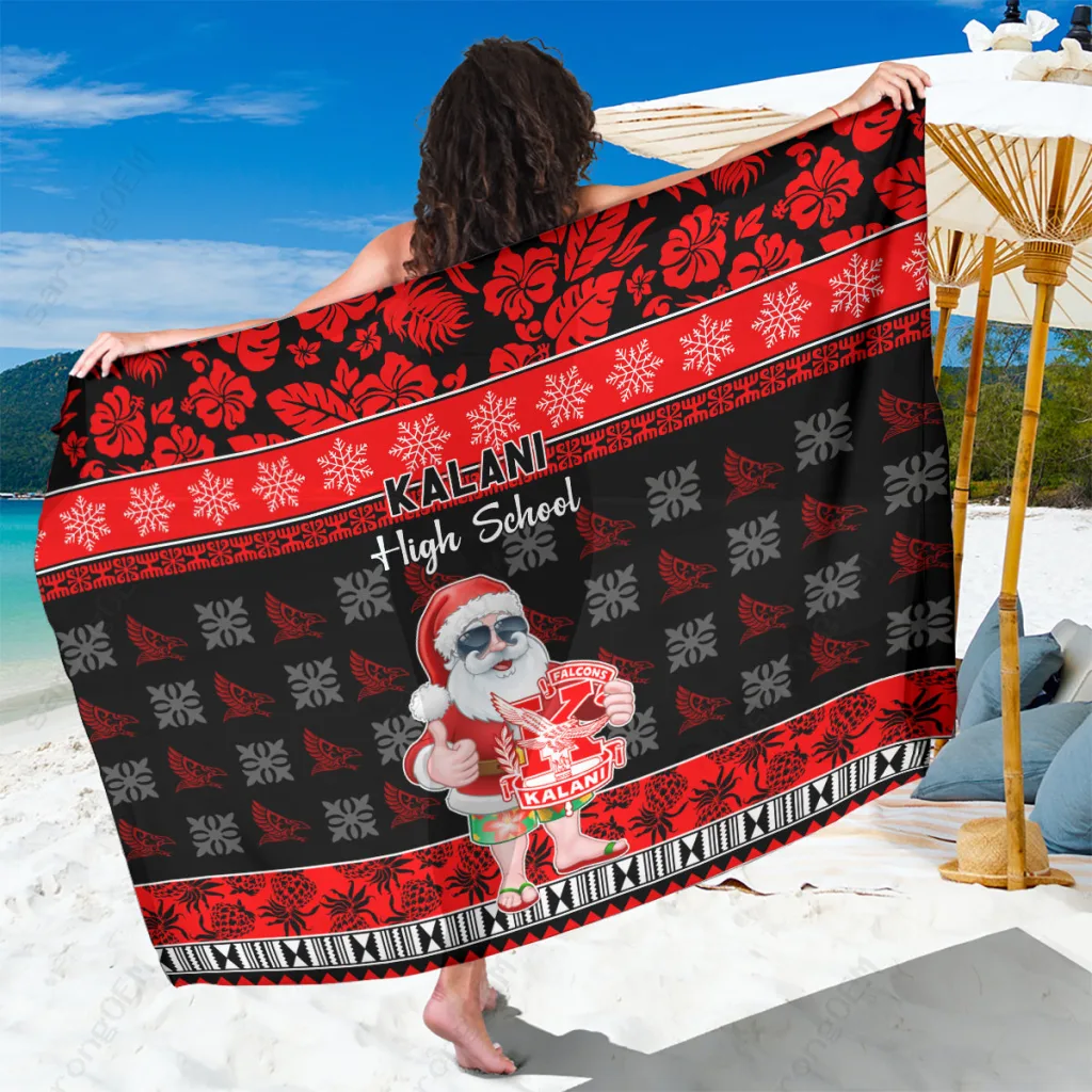 Red Green Christmas Tropical Hawaii Hibiscus Palm Print Sarong South Pacific Beach Wrap Custom Pareo - main view