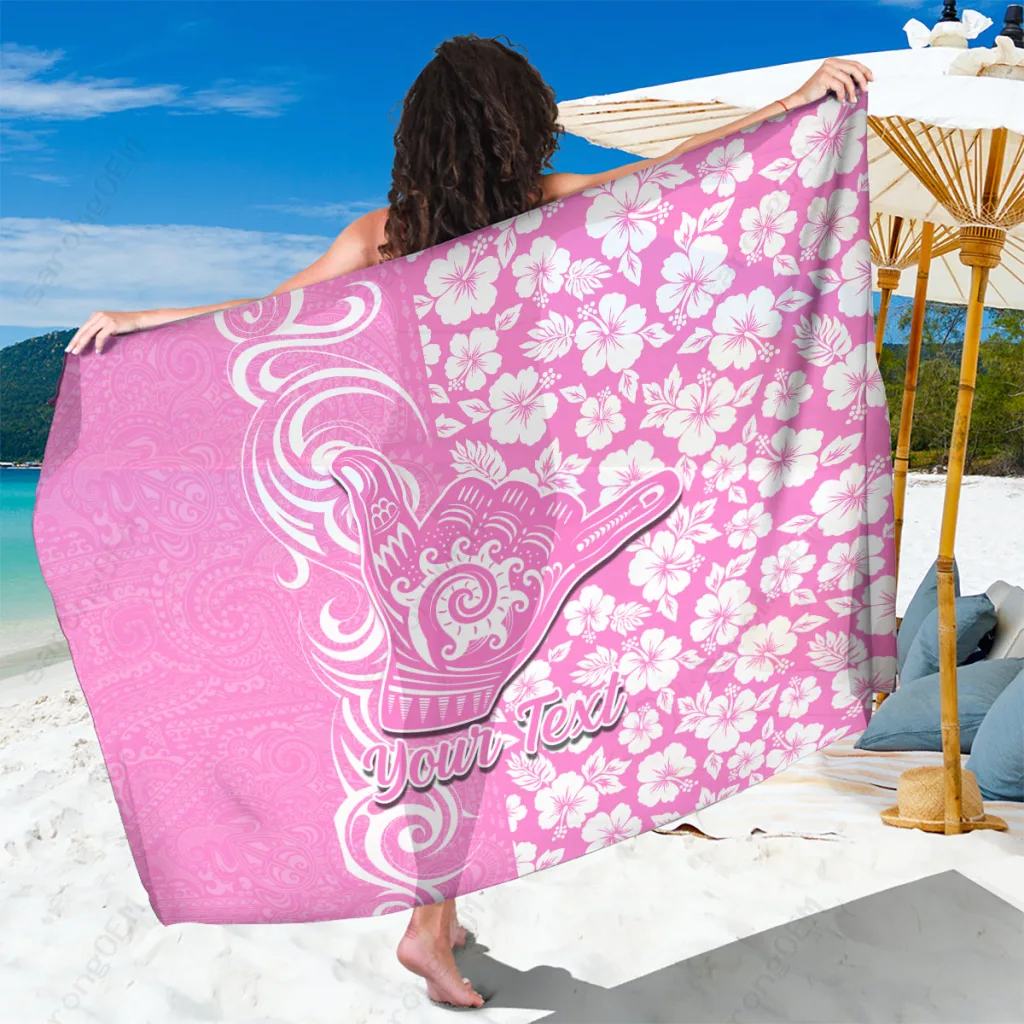 Pink Hibiscus Tribal Print Sarong Hawaii Island Beach Wrap Custom OEM Pareo - main view