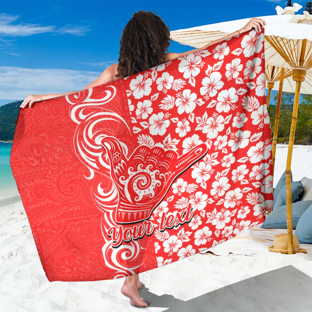 Red Hibiscus Tribal Sarong Hawaii Island Beach Wrap Custom Pareo OEM - main view