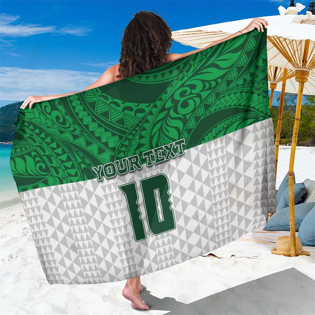 Green Custom Hawaii Volleyball Kakau Motif Print Sarong Polynesian Beach Wrap Wholesale Pareo - main view