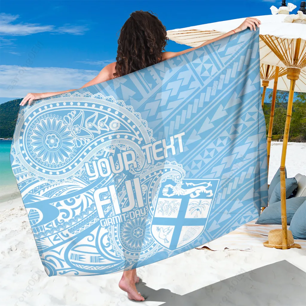 Fiji Blue Paisley Tribal Mandala Print Sarong Polynesian Beach Wrap Custom Pareo Wholesale - main view
