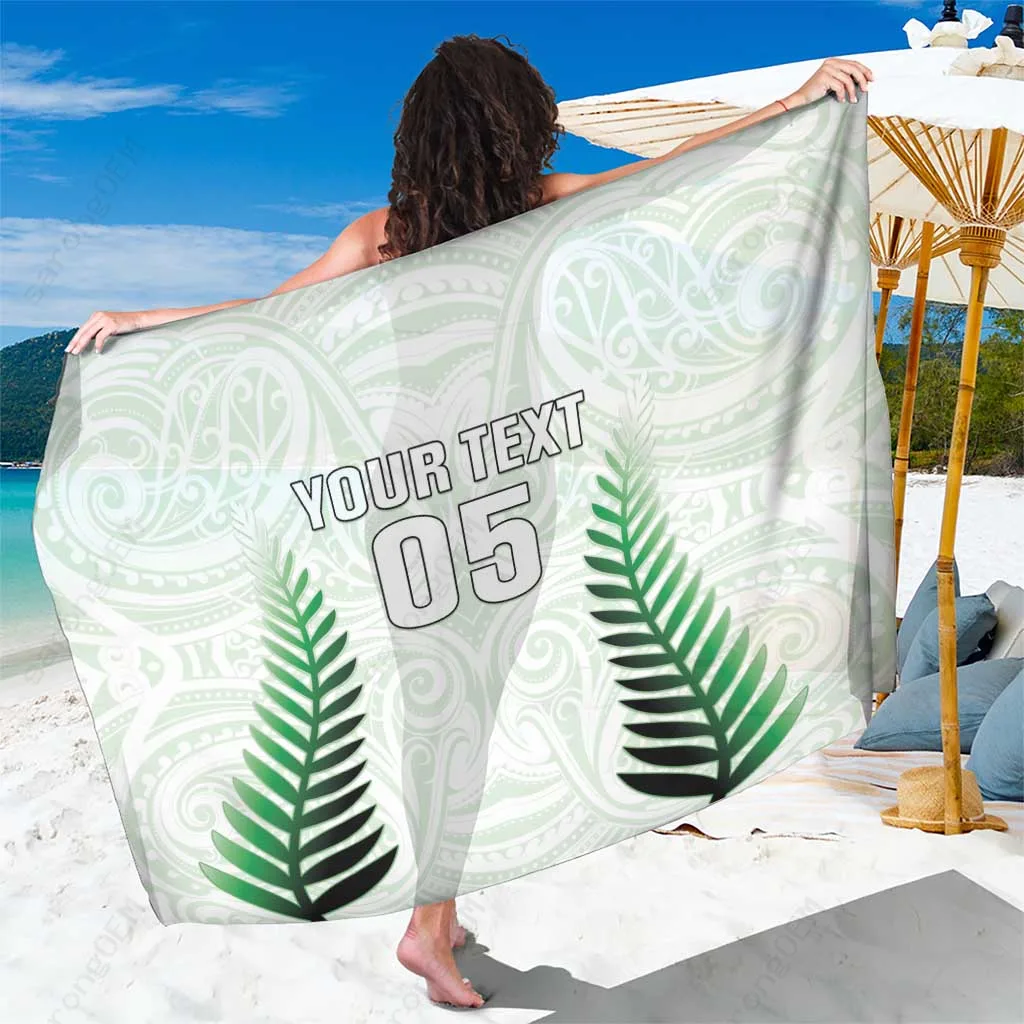 Black Silver Fern All-Over Print Sarong New Zealand Rugby Tribal Style Beach Wrap for Resort Hotel Wholesale Pareo - main view