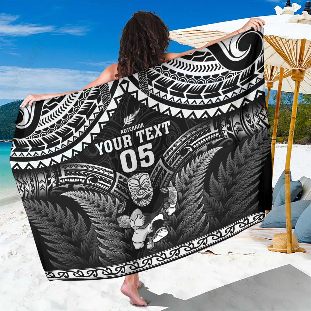 Black Maori Tiki Pattern Printed Sarong South Pacific Island Beach Wrap Custom OEM Pareo - related