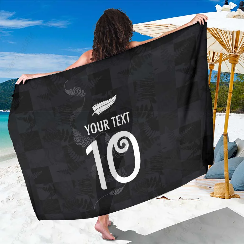 Black All Silver Ferns Print Sarong New Zealand Rugby Style Beach Wrap Custom OEM Pareo - main view