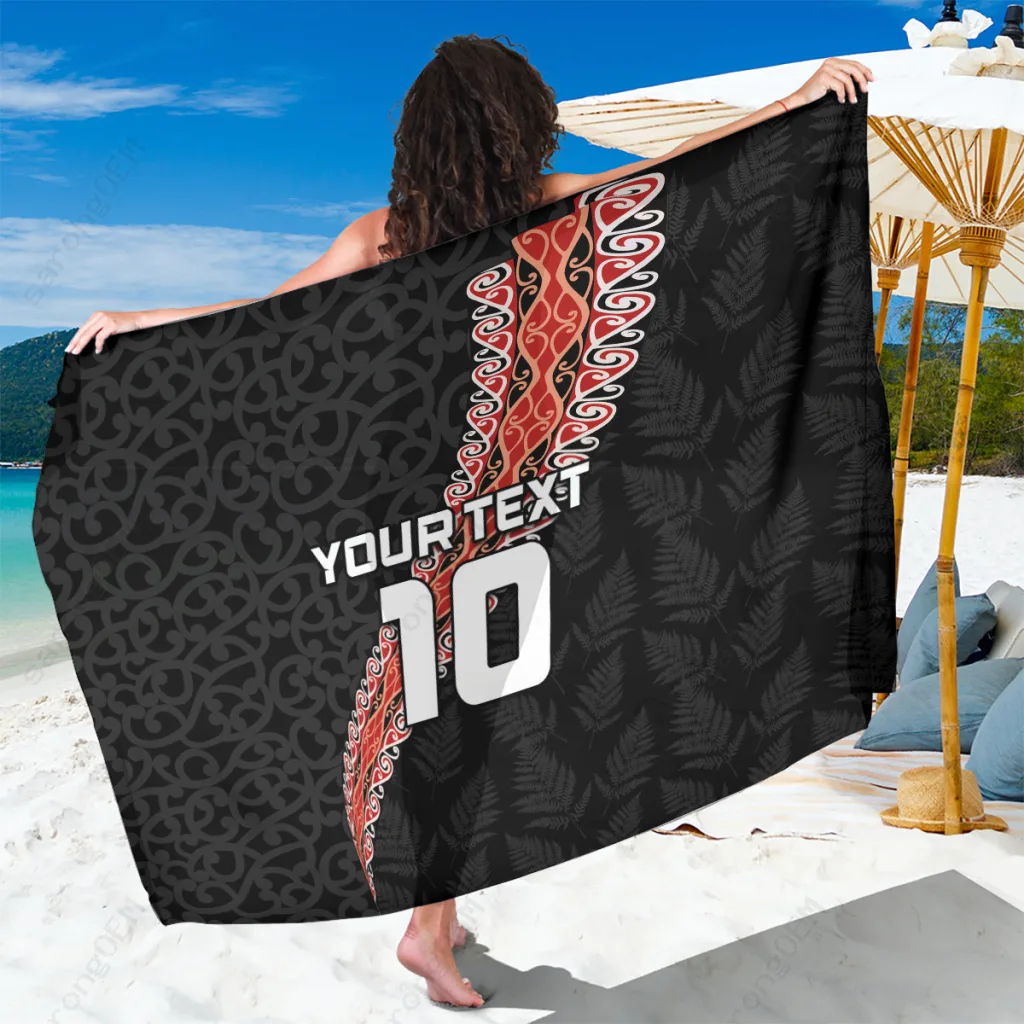 Silver Custom New Zealand Rugby Sarong Maori Silver Fern Print Beach Wrap Polynesian Style OEM Pareo