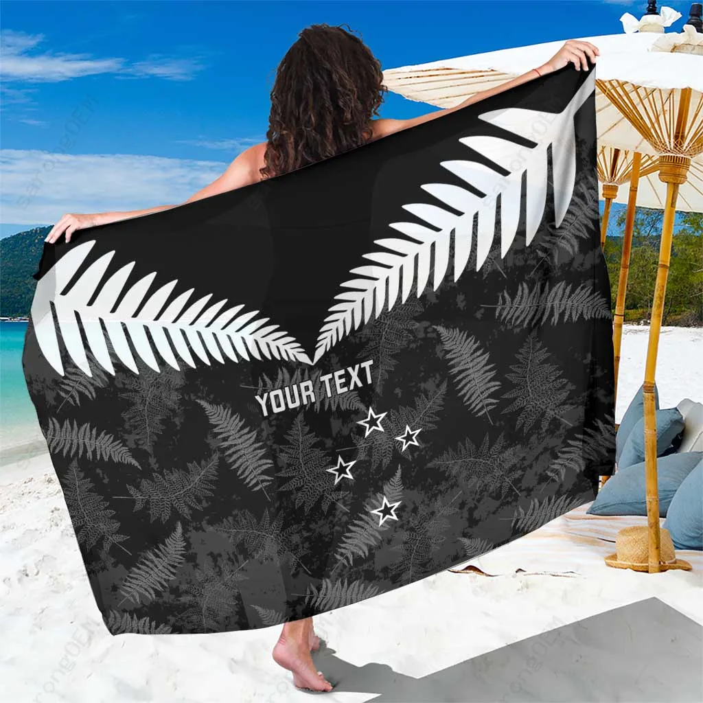 Black Custom New Zealand Silver Fern Football Sarong Tribal Grunge Beach Wrap Polynesian Resort Cover Up Wholesale Pareo