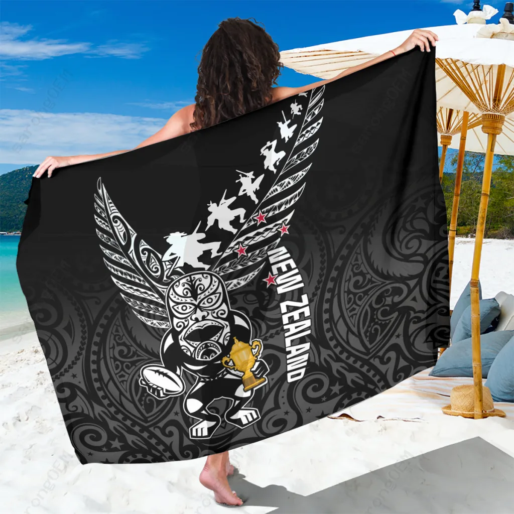 Silver Fern Rugby Sarong New Zealand Aotearoa Print Beach Wrap Custom Pareo Cover Up - main view