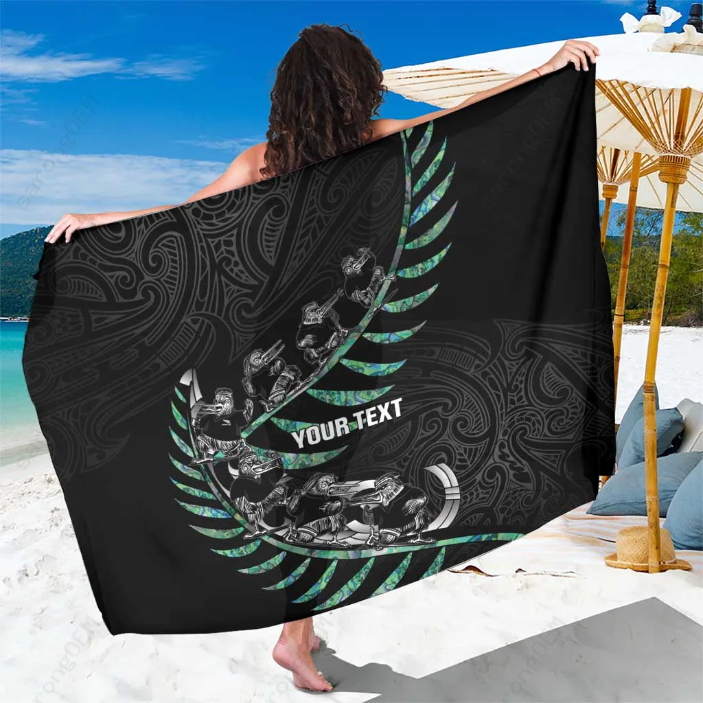 Silver New Zealand Silver Fern Rugby Maori Tattoo Print Sarong Custom Beach Wrap Pareo Resort Cover Up Wholesale - main view