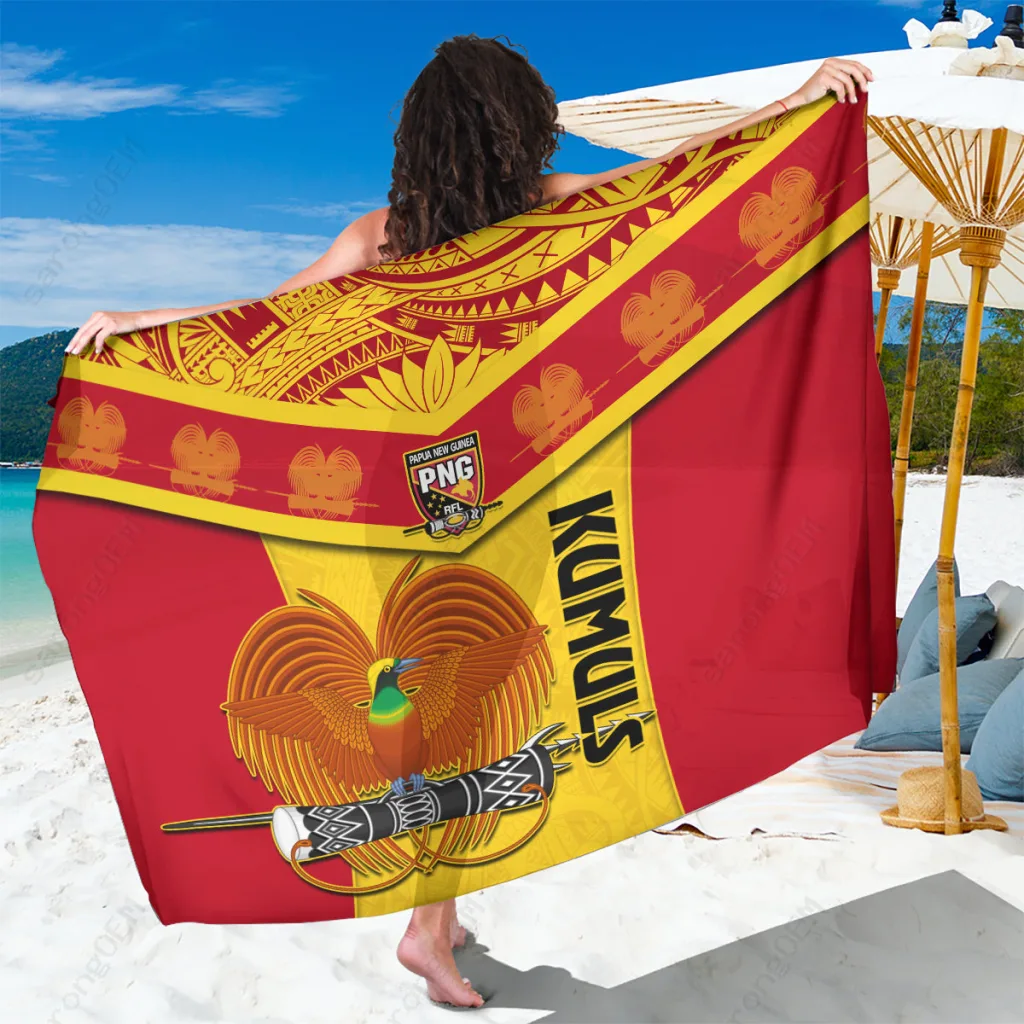 Navy Custom Papua New Guinea Rugby Sarong 2023 Go Kumuls Pacific Dynamic Style 1 Viscose Beach Wrap Wholesale Pareo - main view