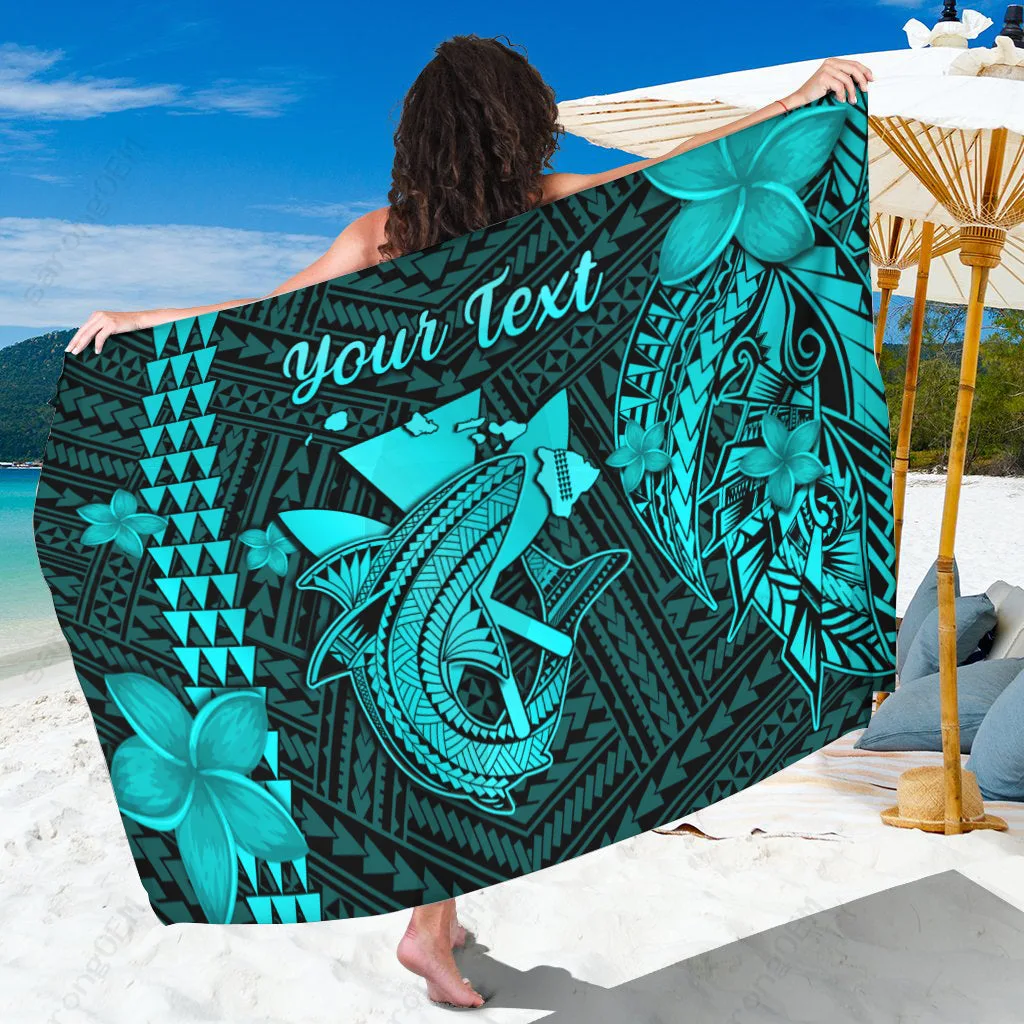 Black Kanaka Maoli Shark Polynesian Print Sarong Hawaii Tribal Beach Wrap Custom Pareo - main view