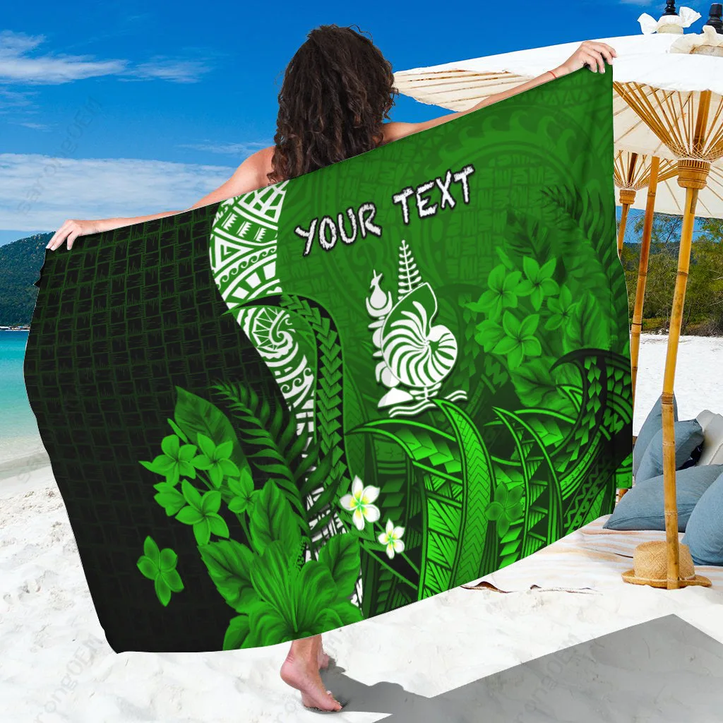 Green Polynesian Hibiscus Shell Tribal Print Sarong Beach Wrap Dress Custom OEM Pareo for Resort - main view