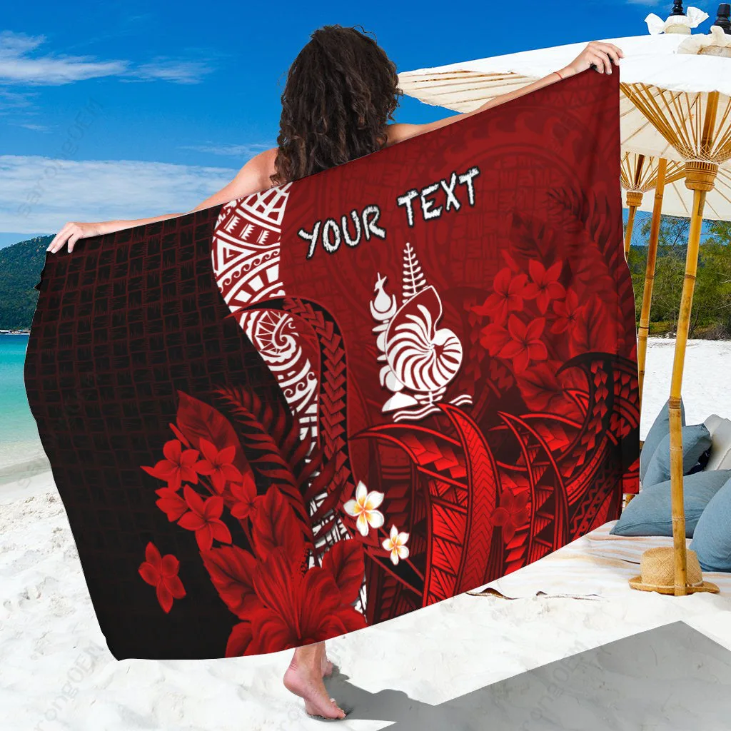 Red Polynesian Hibiscus Print Sarong Beach Wrap Custom OEM Nautilus Tropical Resort Pareo - main view