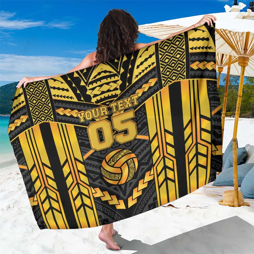 Gold Polynesian Tribal Beach Volleyball Print Sarong Rayon Custom Beach Wrap Pareo for Resort - main view