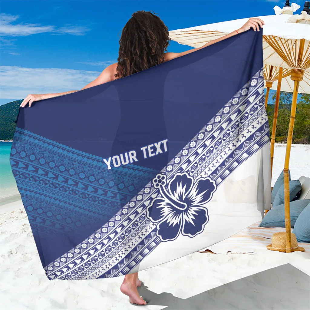 Fiji Blue Traditional Masi Inspired Floral Sarong Beach Wrap Rayon Pareo Custom OEM Wholesale - main view