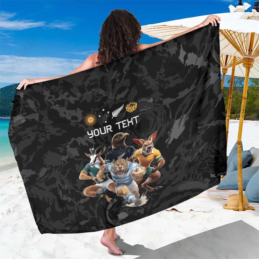Black Custom Tropical Floral Print Sarong Polynesian Beach Wrap Cover Up Pareo Wholesale - main view