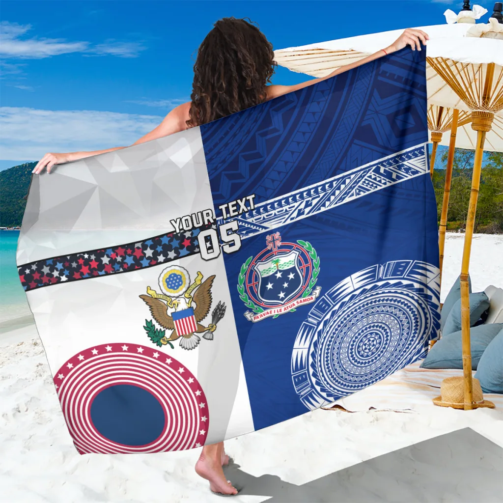 Custom Samoa & USA Flag Palm Hibiscus Print Sarong Tropical Island Beach Wrap Pareo Wholesale - main view