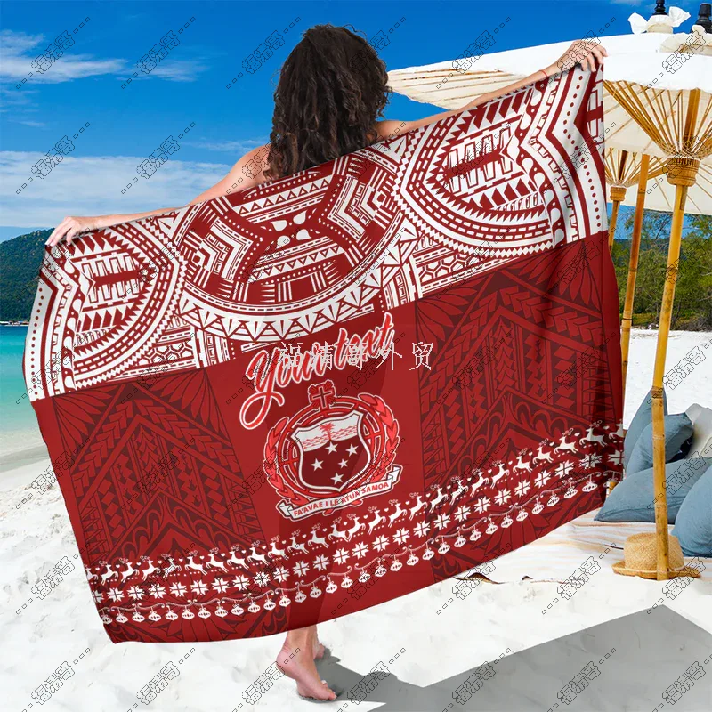 Custom Samoa Christmas Tribal Print Sarong Pareo Beachwear Custom Printed Rayon Sarong - Custom Sarong